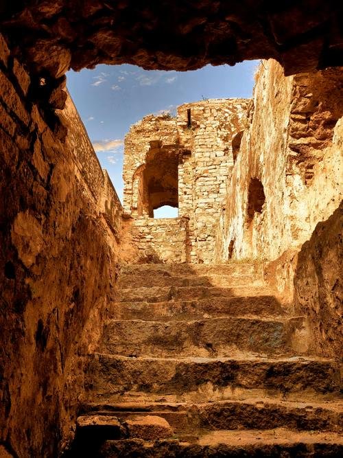 Ancient stone steps and ruins inside Chandragiri Fort Tirupati Andhra Pradesh